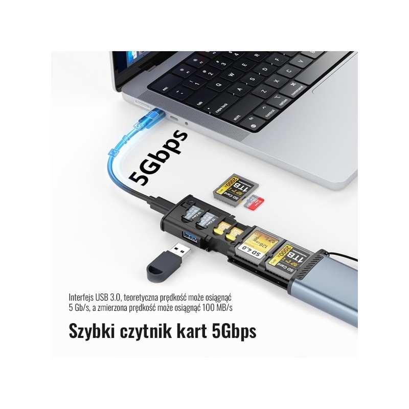 PRO STUFF CH-354, Etui I Czytnik 2w1 Na 9 Kart Pamięci Micro Sd / Uhs / Sdxc Usb-c
