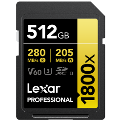 Lexar SDXC Pro 1800x U3 UHS-II R280/W210 (V60) 512GB