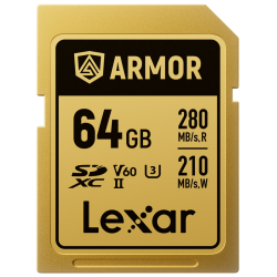 Lexar SDXC ARMOR Gold UHS-II U3, Stainless Steel, IP68 R280/W210 (V60) 64GB
